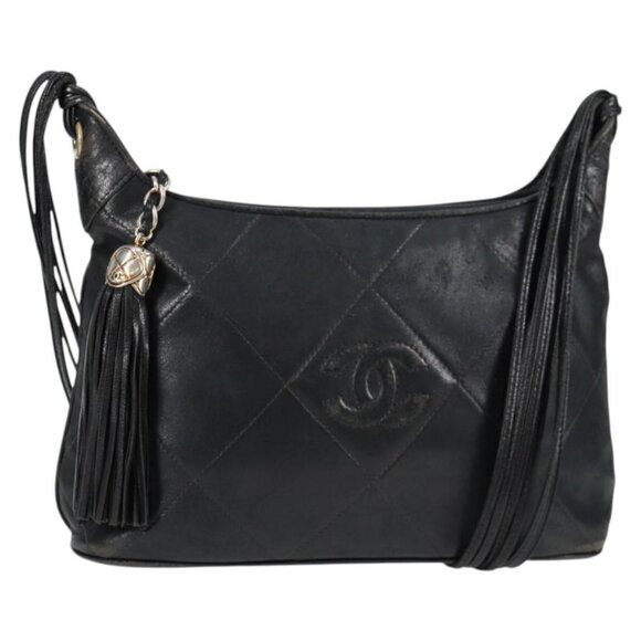 CHANEL Matelasse COCO Mark Chain Bag Lamb Skin Black Gold CC Auth BA1597 - Picture 1 of 16